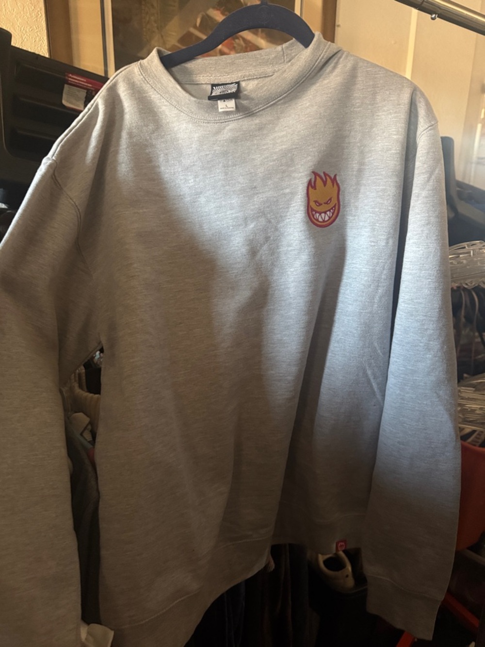 Spitfire Light Gray Crewneck with Small Flame Logo
